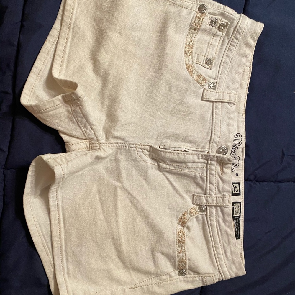 White miss me shorts